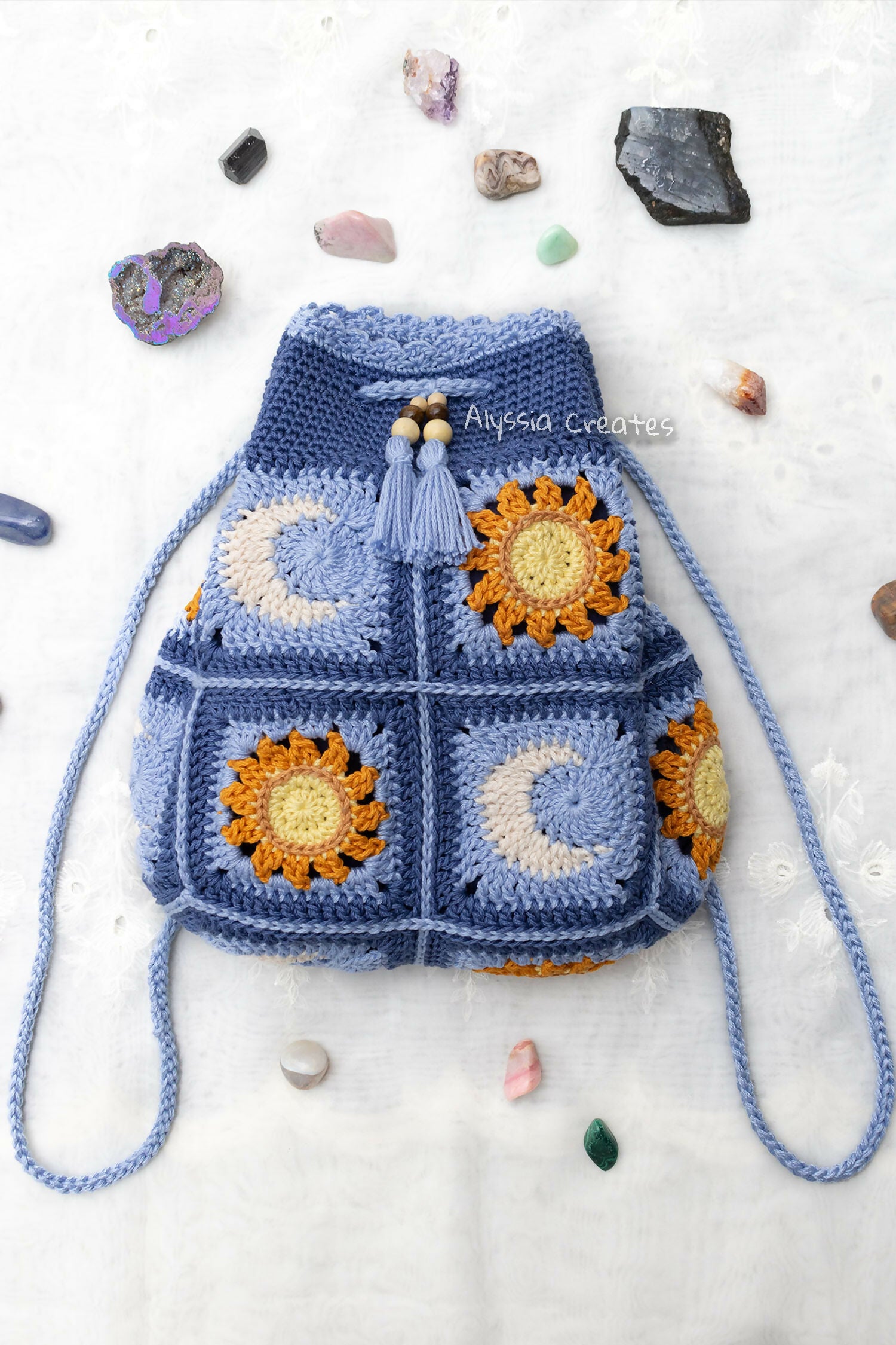 Sun and Moon Drawstring Backpack (Crochet)